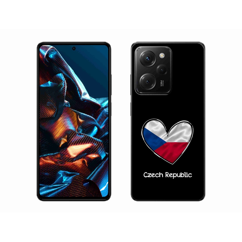 Gél borító mmCase a Xiaomi Poco X5 Pro 5G számára - zászlós szív fekete háttérrel