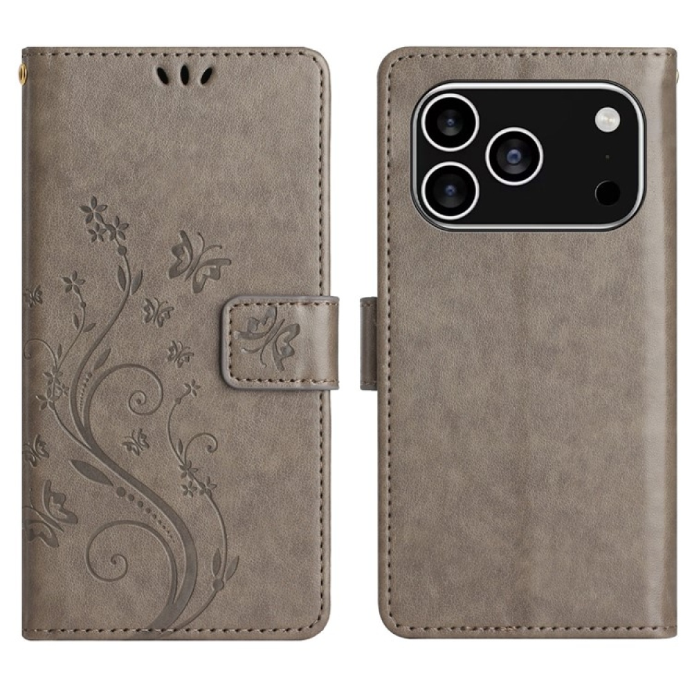 Virágok könyvtáska iPhone 17 Pro készülékhez - szürke