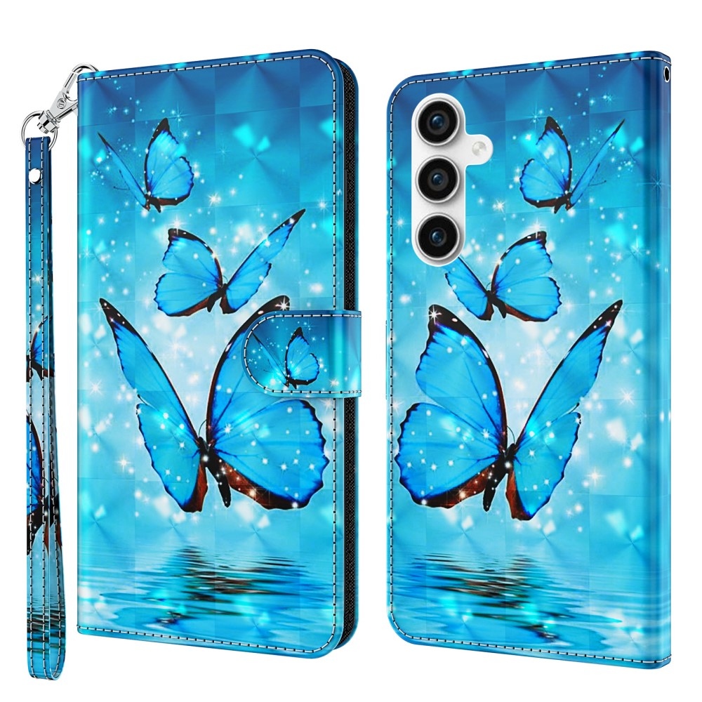 Nyomtatott könyv tok Samsung Galaxy S23 FE készülékhez - kék pillangók