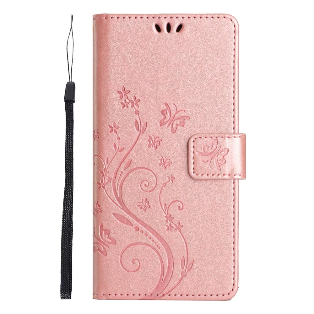 Virágok könyv tok Xiaomi Redmi Note 14 5G-hez - rózsa arany