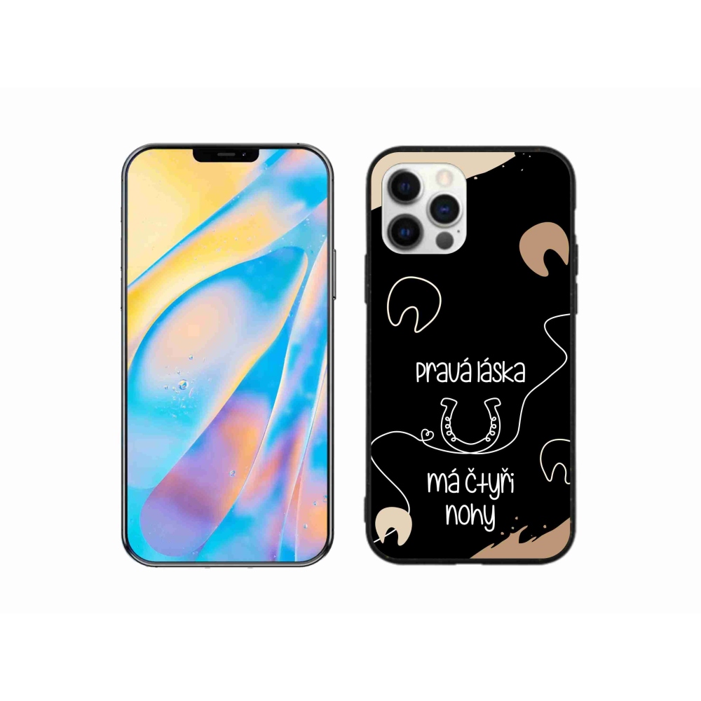 Gél borítás mmCase iPhone 12 készülékhez - ló motívum fekete háttér