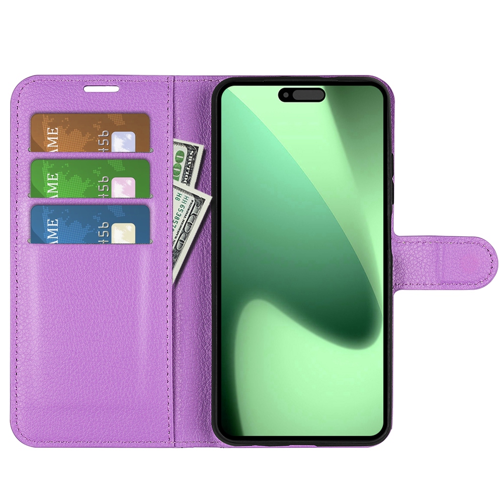 Litchi könyv tok iPhone 17 Pro Max készülékhez - lila