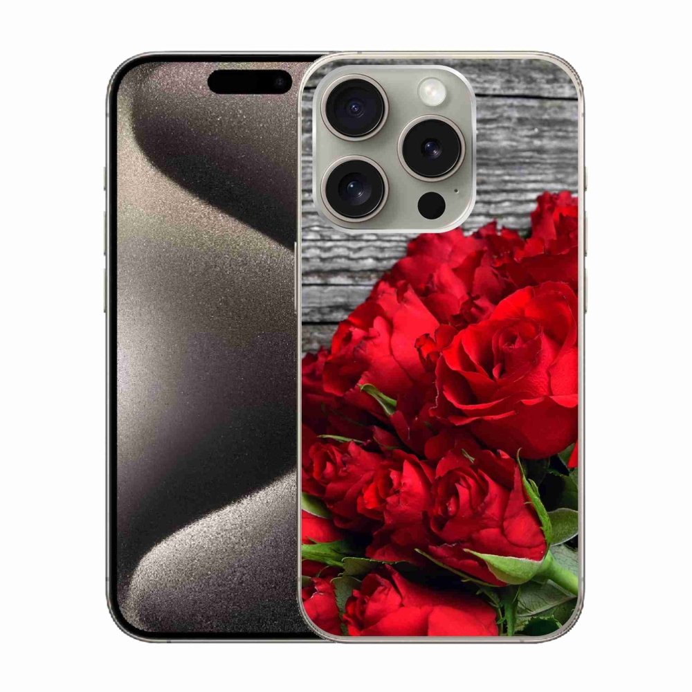 Zselés borítás mmCase iPhone 15 Pro készülékhez - piros rózsa