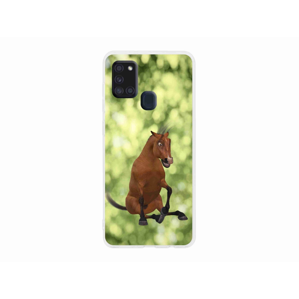 Zselés borítás mmCase Samsung Galaxy A21s készülékhez - barna rajzfilm ló 1