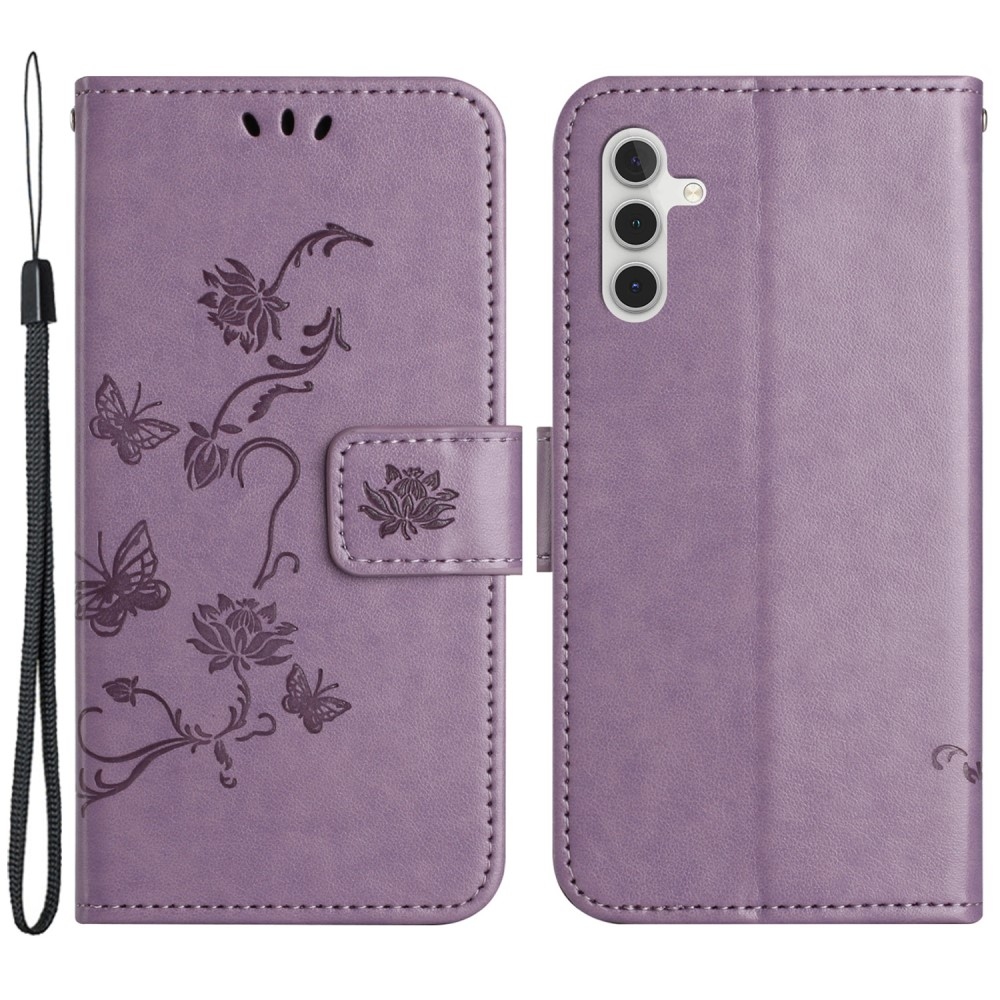 Virágos könyvtáska Samsung Galaxy M15 5G - világos lila