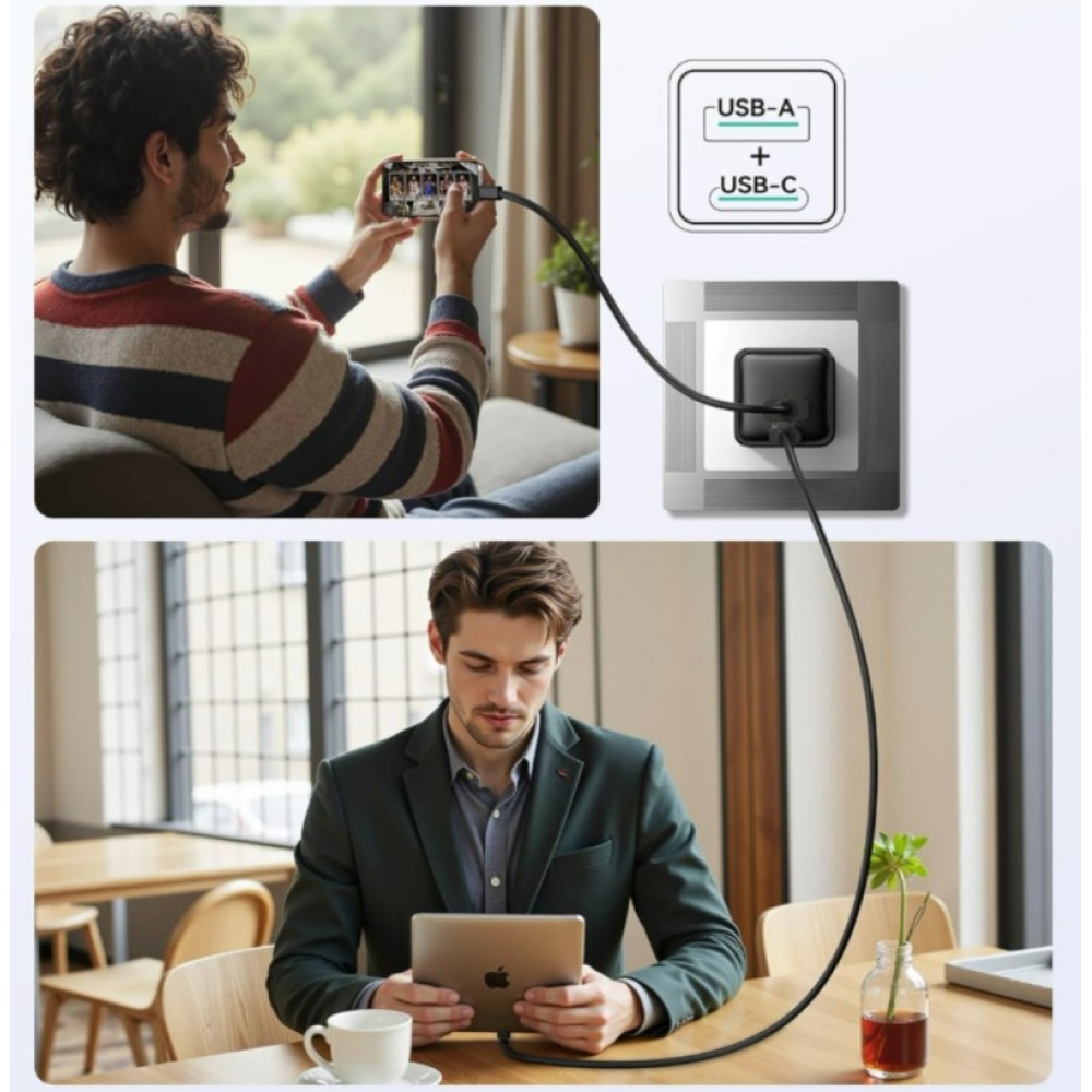 iPEAX GaN 25 W-os hálózati töltő, 1x USB-C és 1x USB-A - fehér