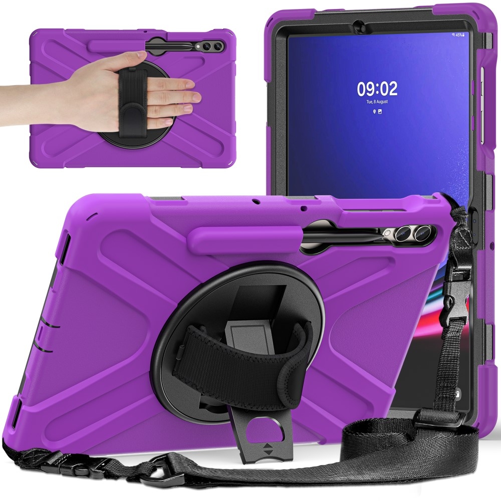 Strapabíró borítás kézi fogantyúval és pánttal Samsung Galaxy Tab S10+/S9+/S9 FE+/S8+/S7+ - lila