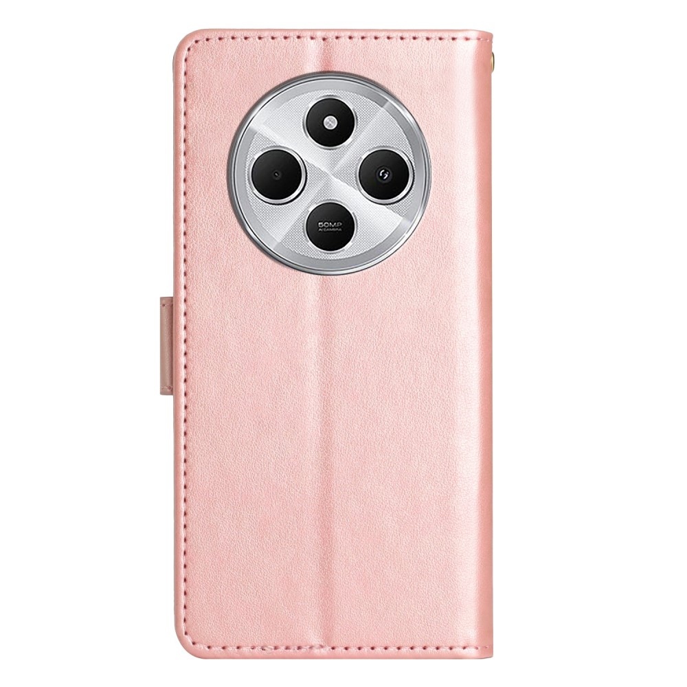 Virágok könyv tok Xiaomi Redmi 14C/Poco C75-hez - rózsa arany