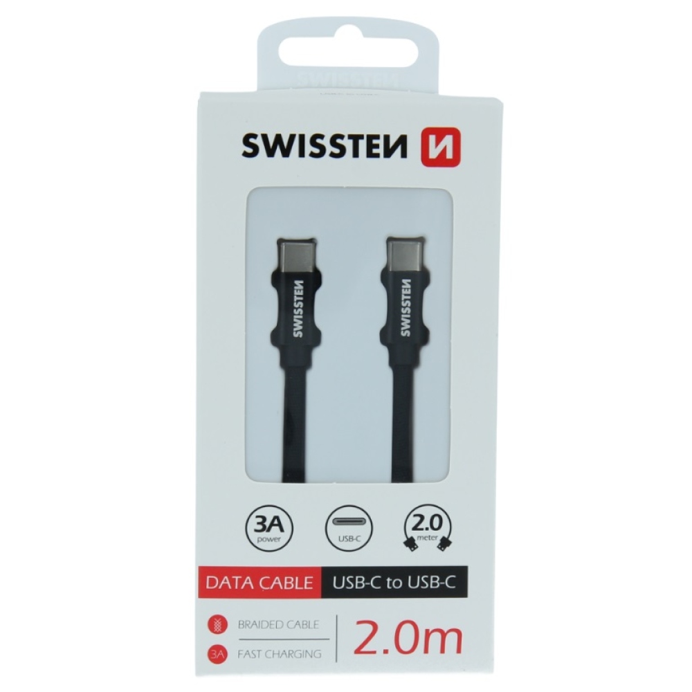 Swissten fonott USB-C/USB-C kábel töltéshez és szinkronizáláshoz 2 m - fekete