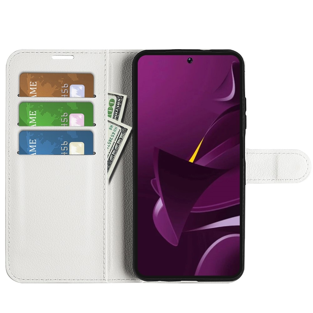 Litchi könyv tok a Xiaomi Poco M7 Pro 5G-hez - fehér