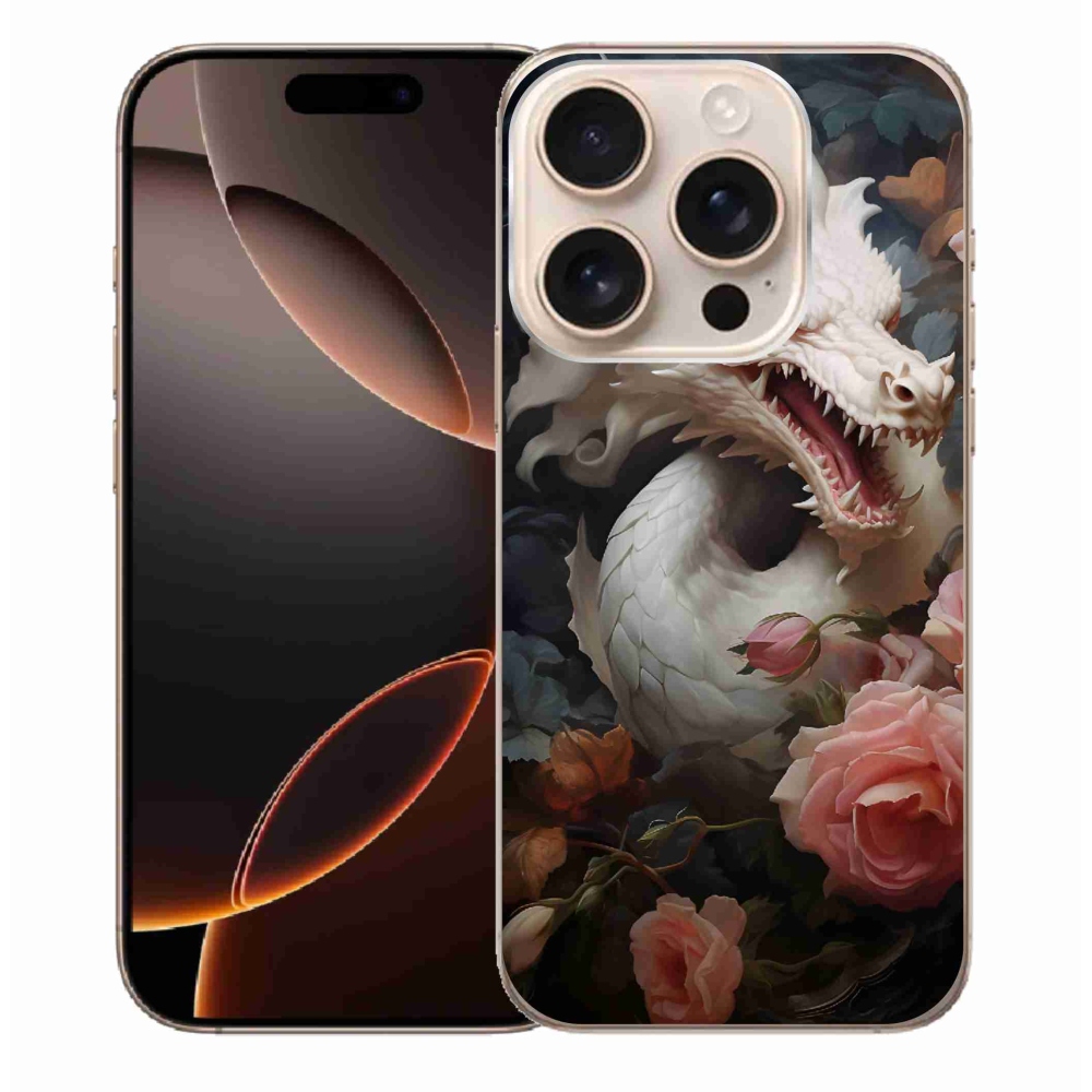 Zselés borítás mmCase iPhone 16 Pro Max készülékhez - fehér sárkány