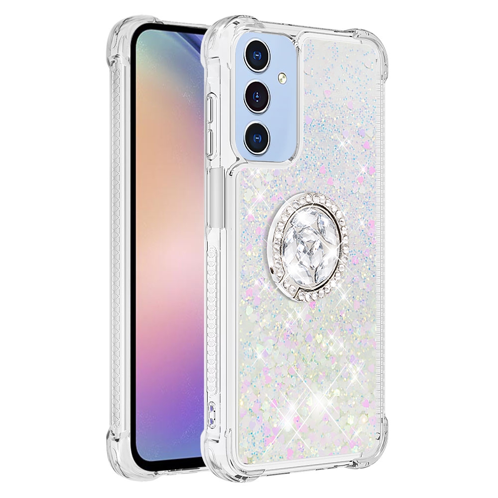 Glitt homokóra zselés tok ujjgyűrűvel Samsung Galaxy A17 5G-hez - rózsaszín/ezüst/szívecske