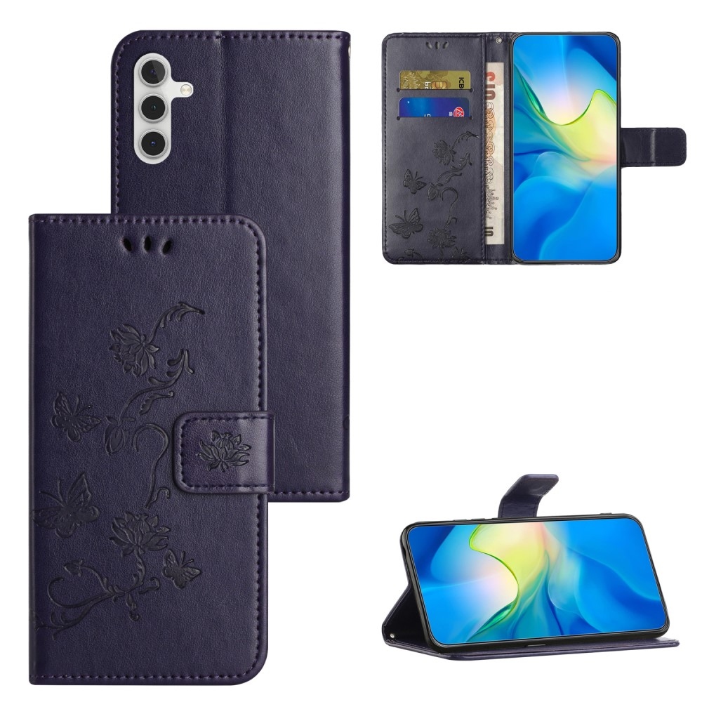 Virágos könyv tok Samsung Galaxy A15 4G/5G készülékhez - sötét lila