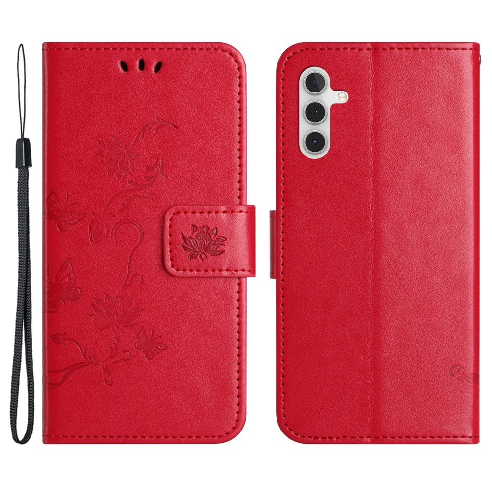 Virágos könyvtáska Samsung Galaxy S24+/S25+ készülékhez - piros színben