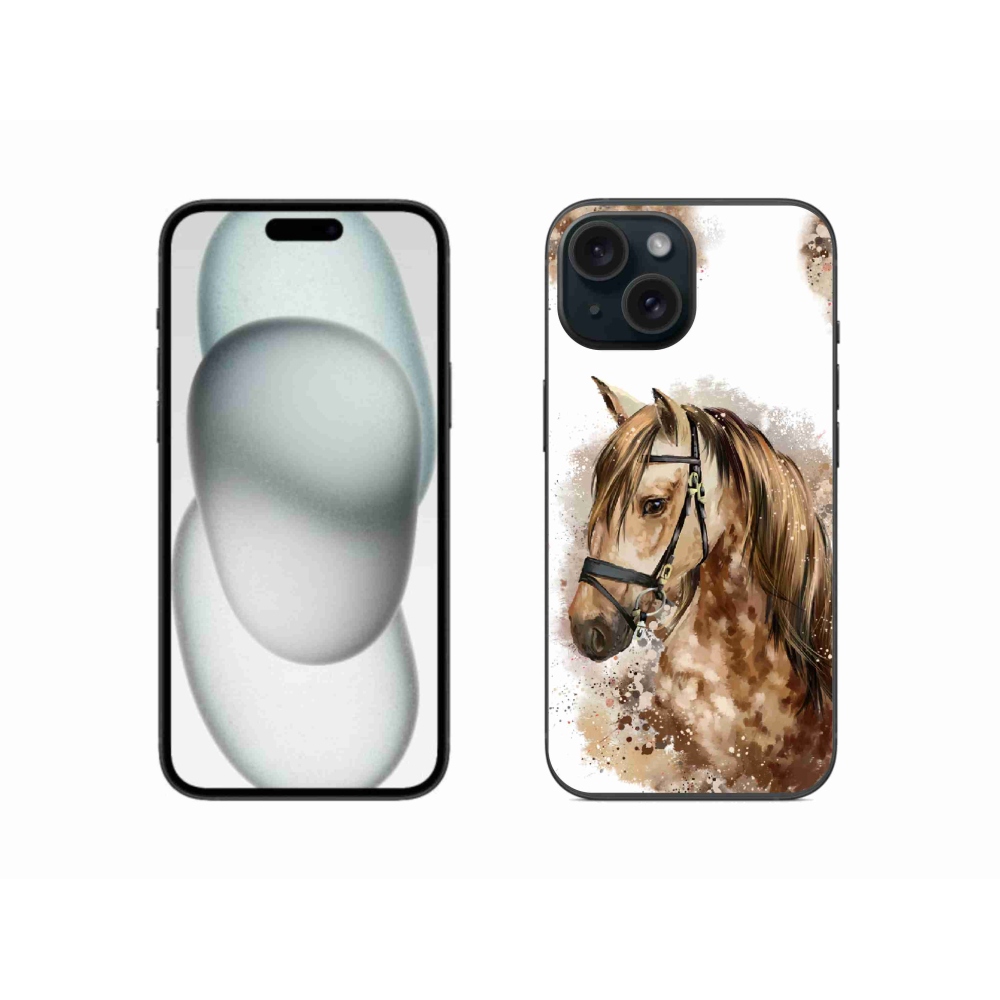 Zselés borítás mmCase iPhone 15 készülékhez - barna rajzfilm ló