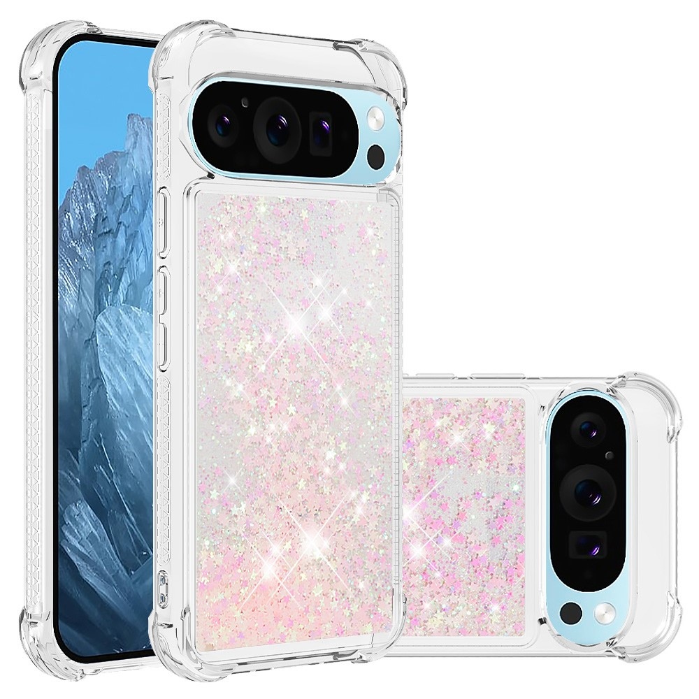 Csillogó homokóra zselés tok Google Pixel 10 Pro/Pixel 10 - rózsaszín/csillagok
