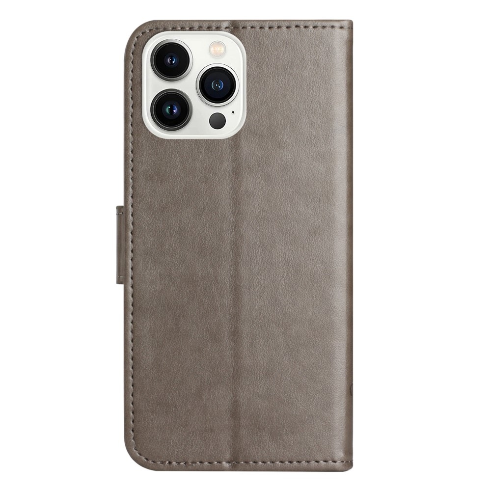 Virágos könyvtáska iPhone 16 Pro készülékhez - szürke