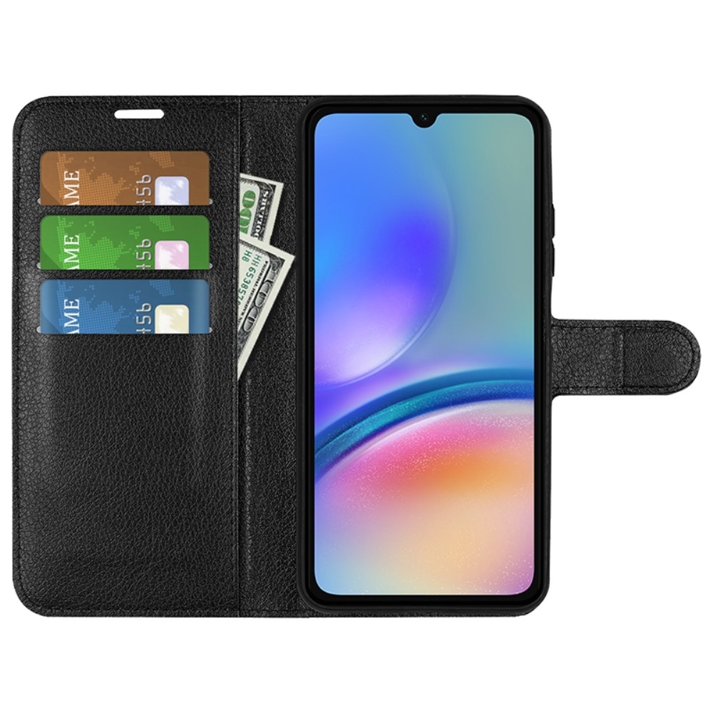 Litchi könyv tok Samsung Galaxy A05s készülékhez - fekete