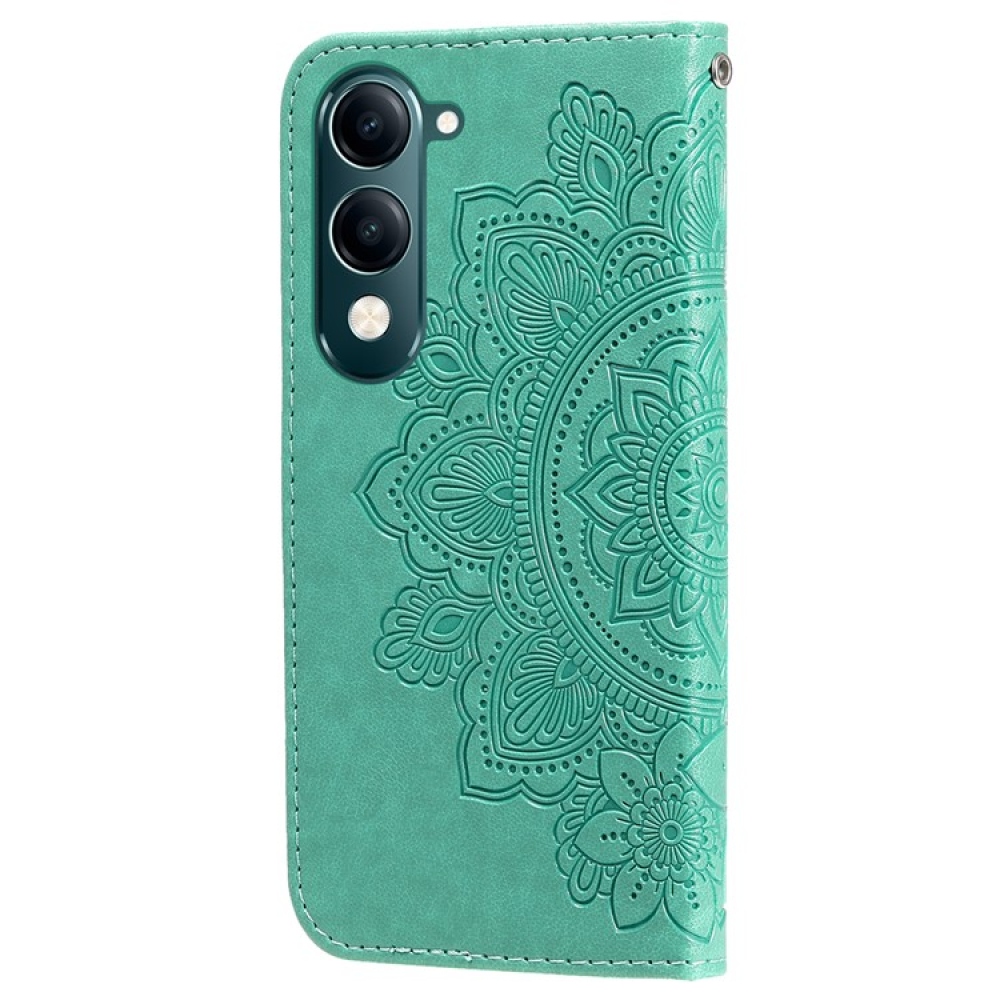 Virágos könyvtáska a Vivo Y29s 5G-hez - teal színű