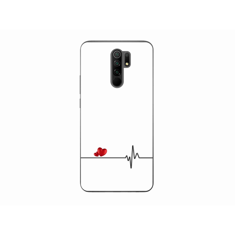 Gél borító mmCase a Xiaomi Redmi 9-hez - szív és szívverés fehér háttérrel