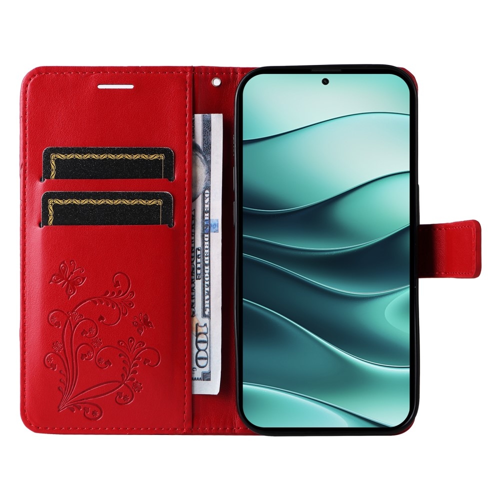 Nagy pillangó könyv tok a Xiaomi Redmi Note 14 5G-hez - piros