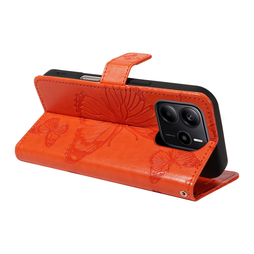 Nagy pillangó könyv tok Xiaomi Redmi Note 14 - narancssárga színben