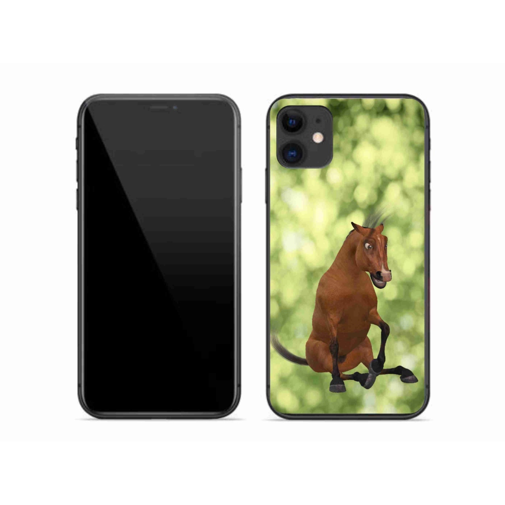 Zselés borítás mmCase iPhone 11 készülékhez - barna rajzfilm ló 1