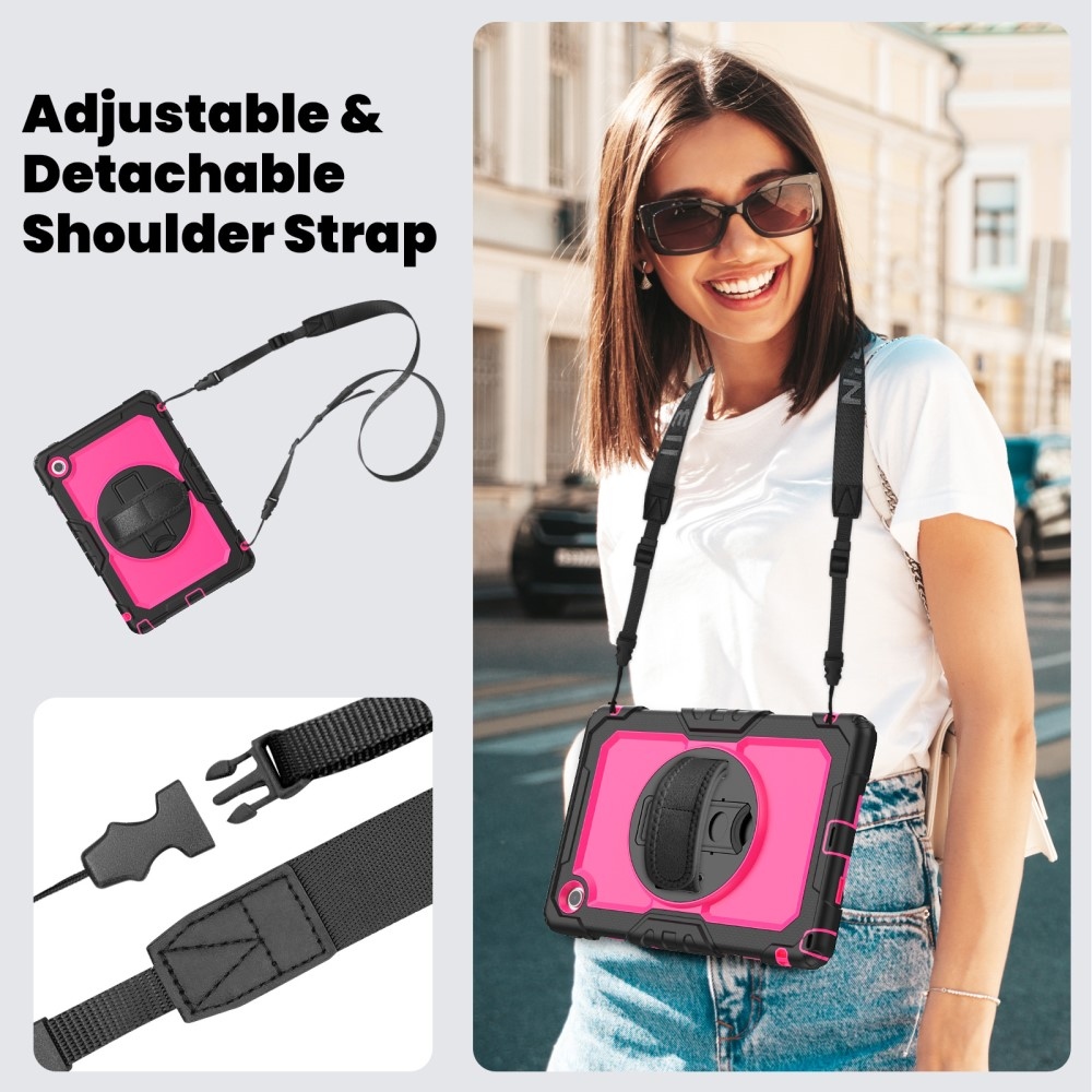 Strap Tartós borító kéztartóval és vállpánttal Lenovo Tab 10.1 (2025) - Fekete/rózsaszín
