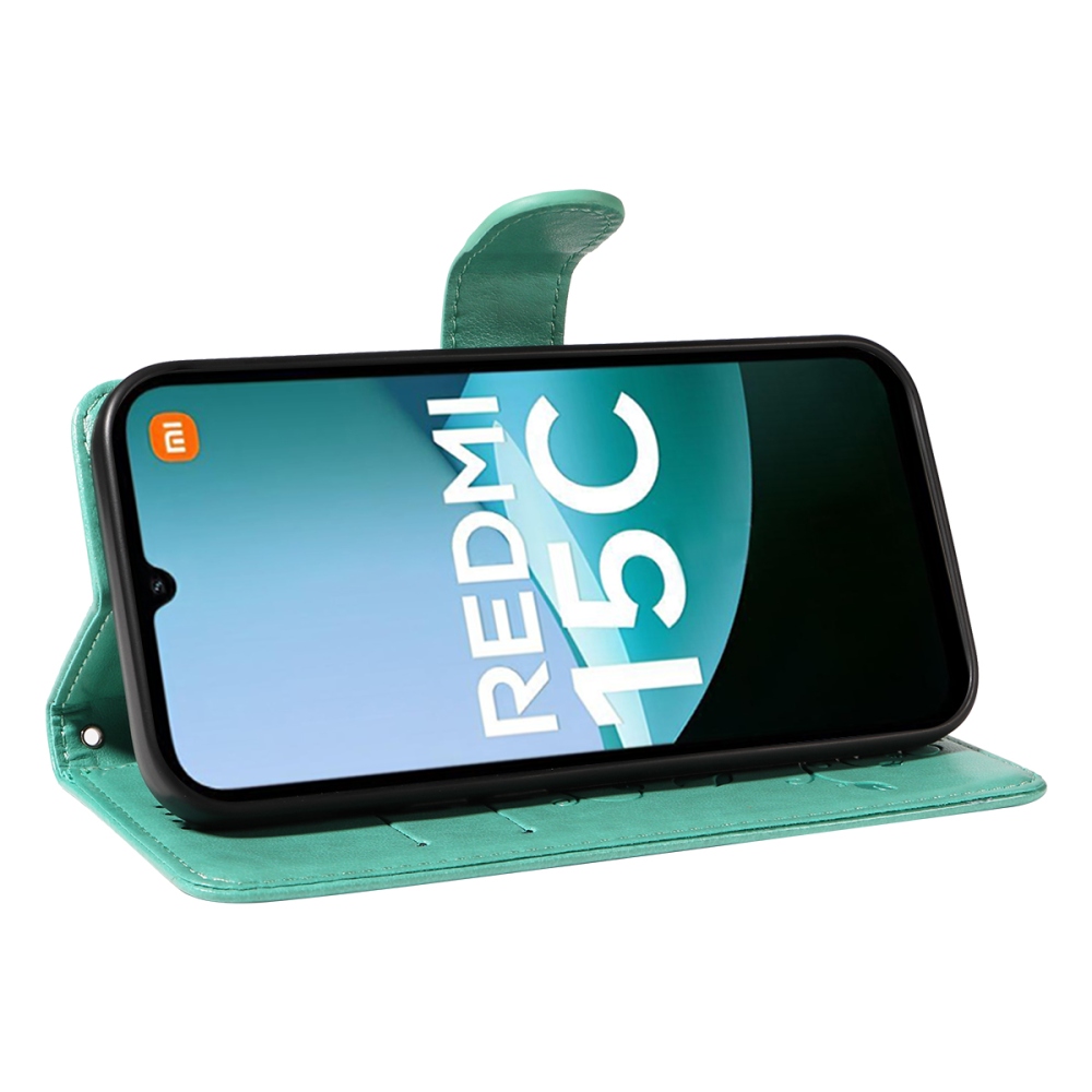 Virágok könyv tok Xiaomi Redmi 15C 4G/5G (173mm) - teáskék színben