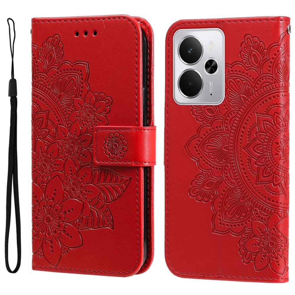 Virágos könyvtáska a Realme 14 5G készülékhez - piros