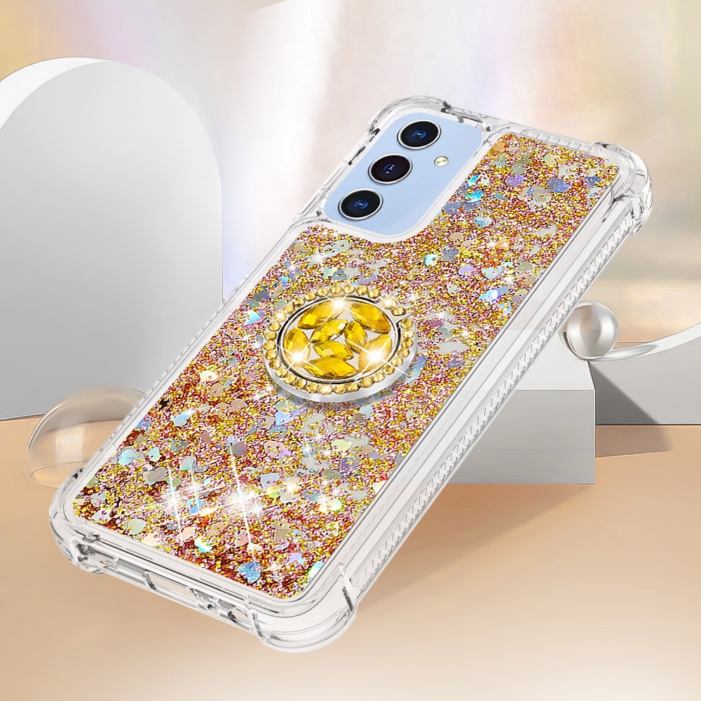 Glitt homokóra zselés tok ujjgyűrűvel Samsung Galaxy A17 5G-hez - arany/szívecske
