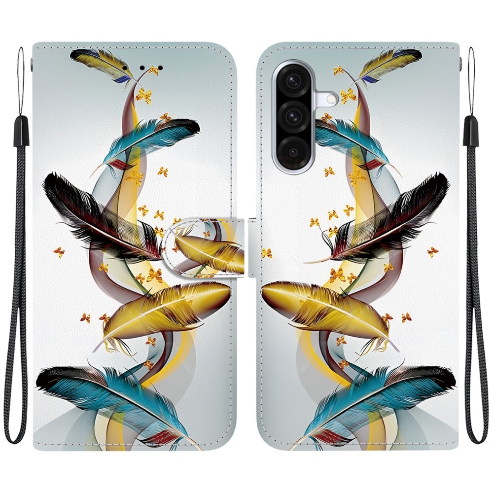 Sokoldalú könyvtáska Samsung Galaxy A36 5G/A56 5G - arany és kék tollakkal