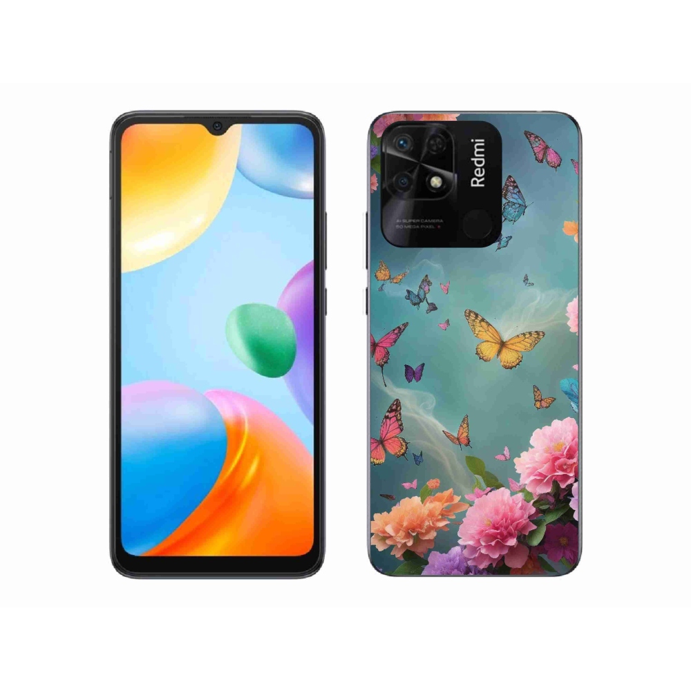 Gél borító mmCase a Xiaomi Redmi 10C-hez - színes virágok és pillangók
