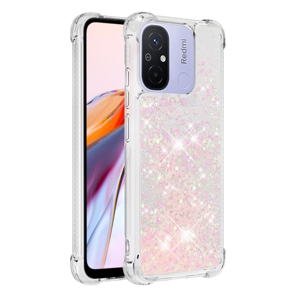 Glitter homokóra zselés tok Xiaomi Redmi 12C - rózsaszín/csillagok