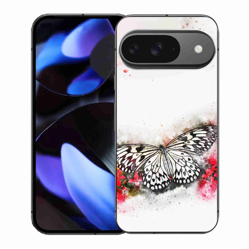 Zselés borítás mmCase a Google Pixel 9/9 Pro számára - fekete-fehér pillangó