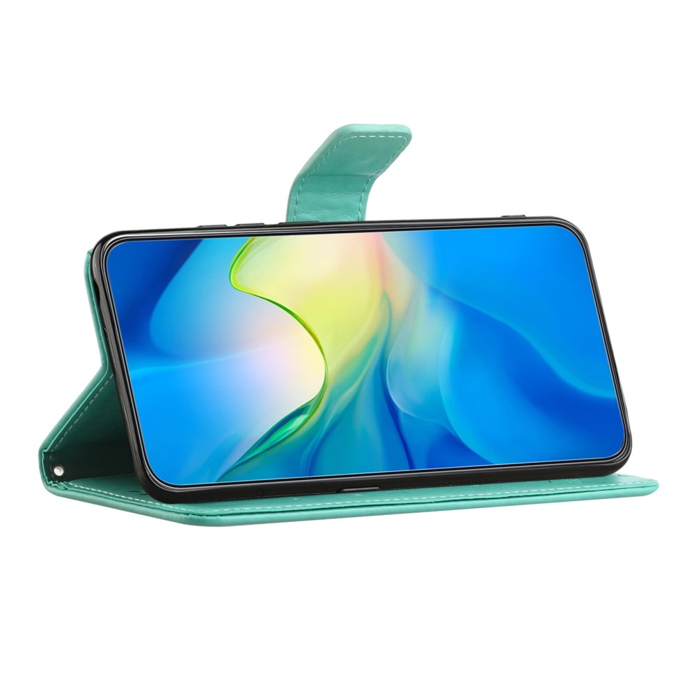 Virágos könyvtáska Samsung Galaxy A56 5G készülékhez - teal színű