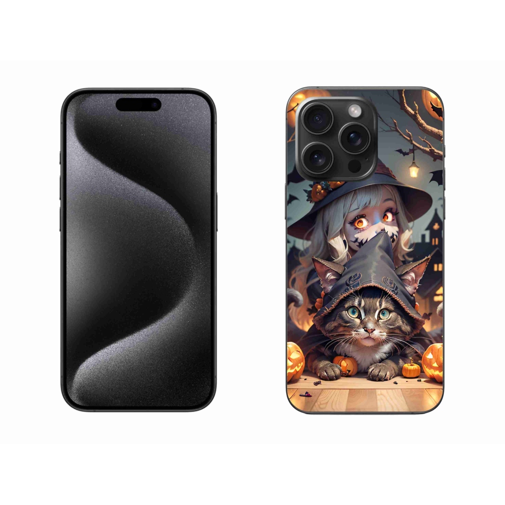 Zselés borítás mmCase iPhone 15 Pro Max készülékhez - boszorkány macskával