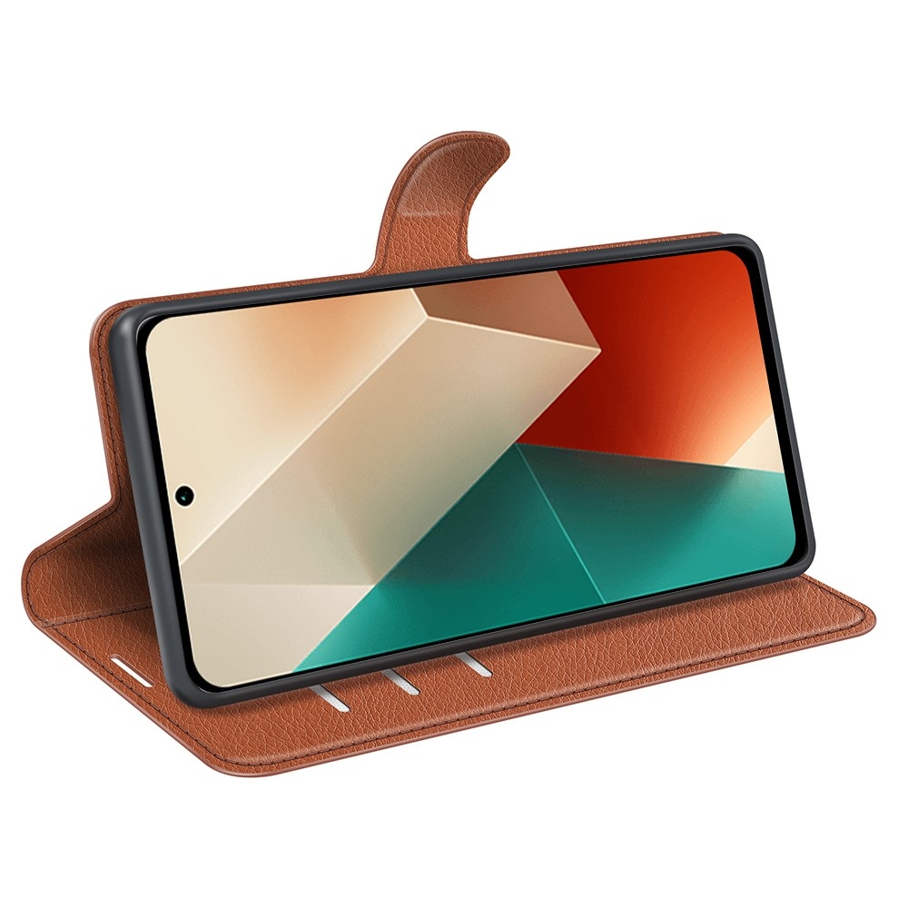 Litchi könyv tok a Xiaomi Redmi Note 13 5G-hez - barna színben