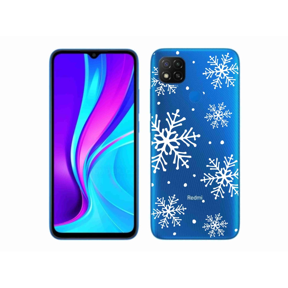 Gél borítás mmCase a Xiaomi Redmi 9C-hez - fehér hópelyhek átlátszó háttéren