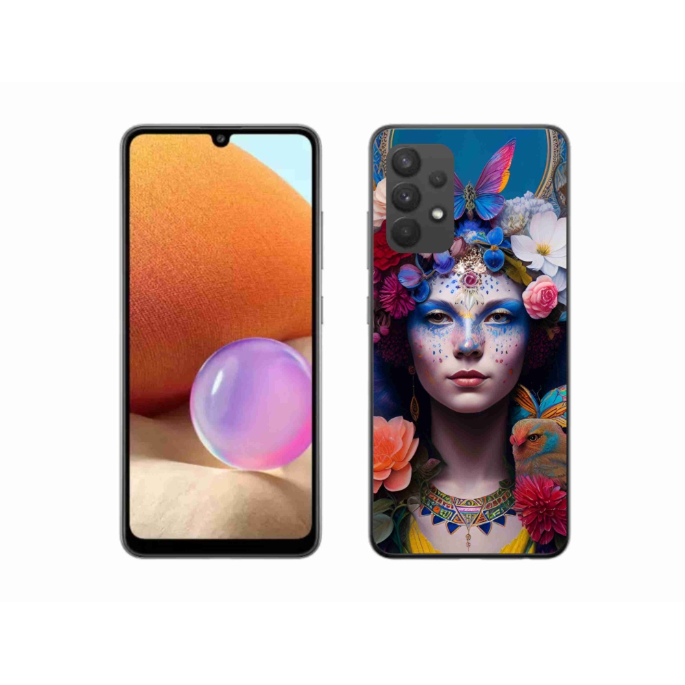 Gél borítás mmCase Samsung Galaxy A32 4G - nő virágokkal