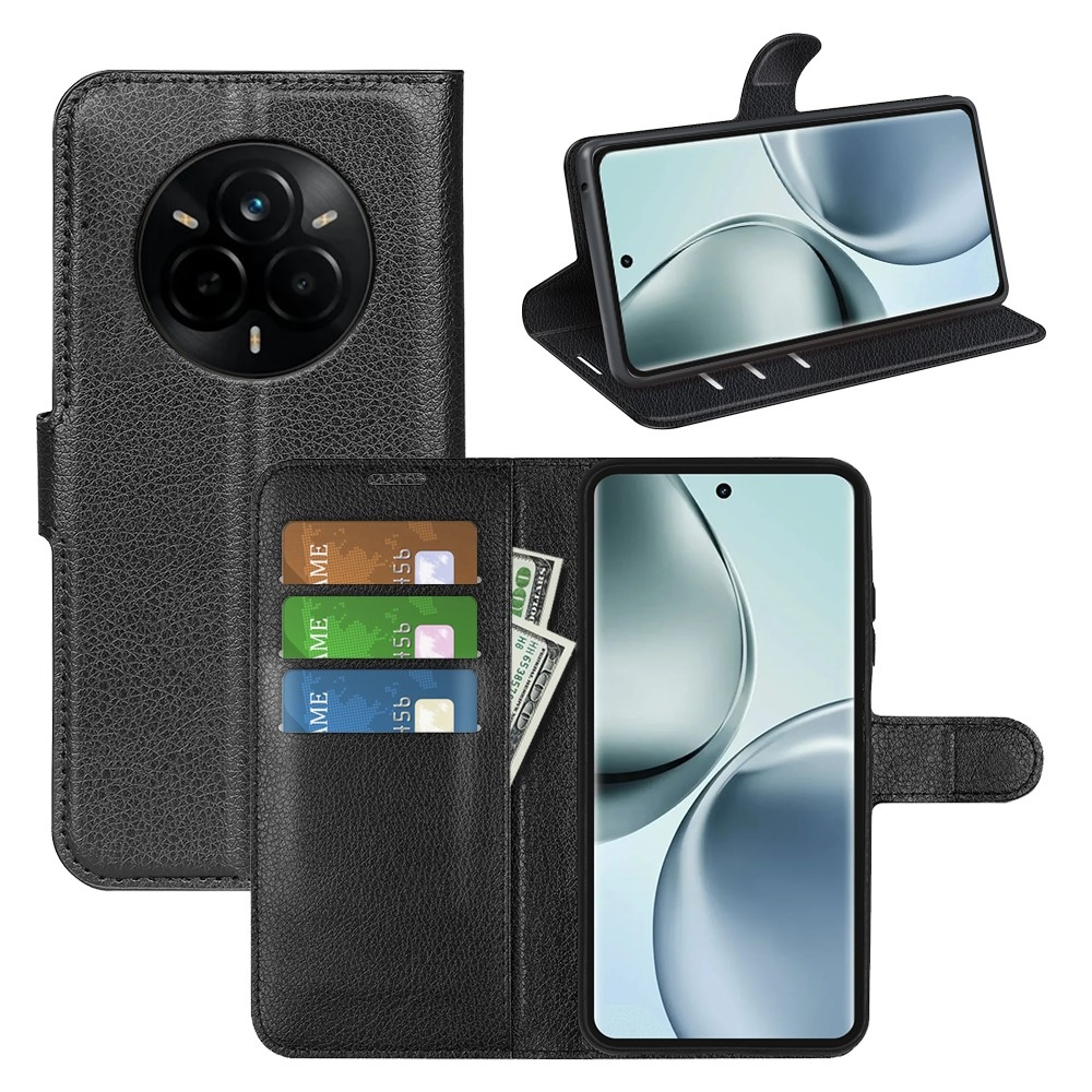 Litchi könyvtáska a Realme 14 Pro 5G készülékhez - fekete
