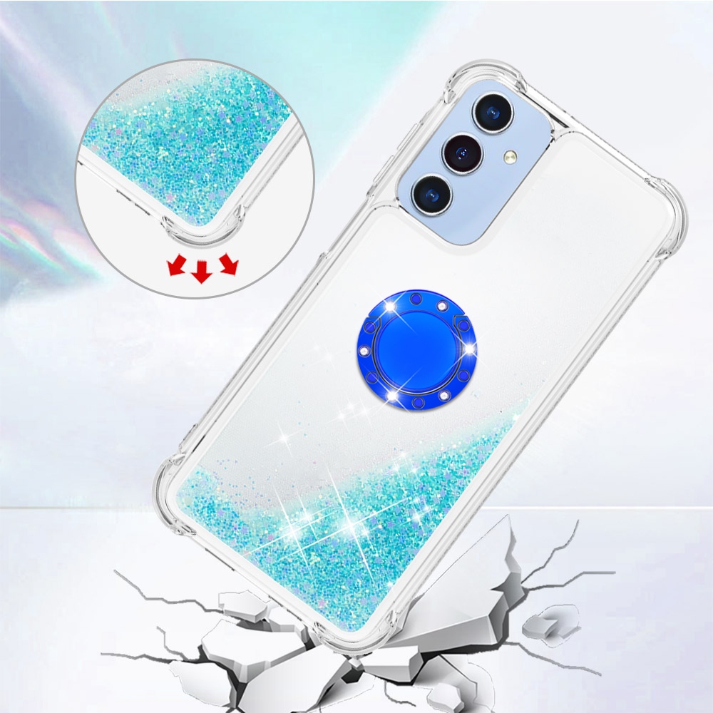 Glitt homokóra zselés tok ujjgyűrűvel Samsung Galaxy A17 5G - kék / csillagok