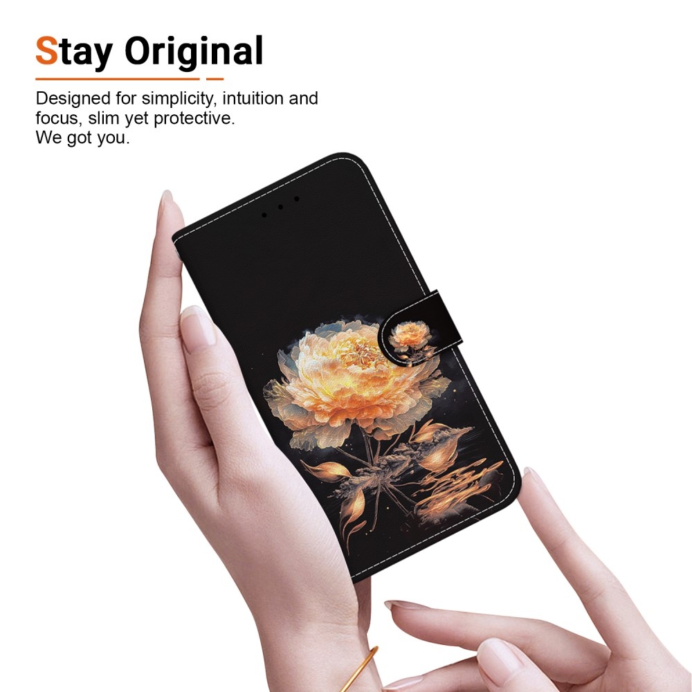 Printern könyv tok Xiaomi Redmi Note 14 5G - arany pünkösdi rózsafa