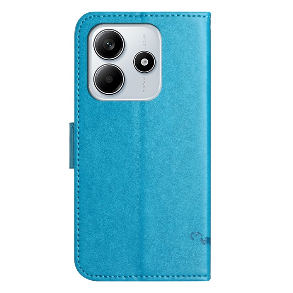 Virágos könyv tok a Xiaomi Redmi Note 14 5G-hez - kék