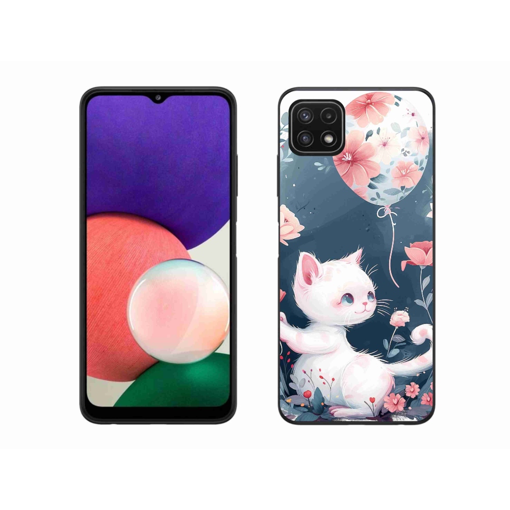 Gél borító mmCase Samsung Galaxy A22 5G - cica lufival - Samsung Galaxy A22 5G számára