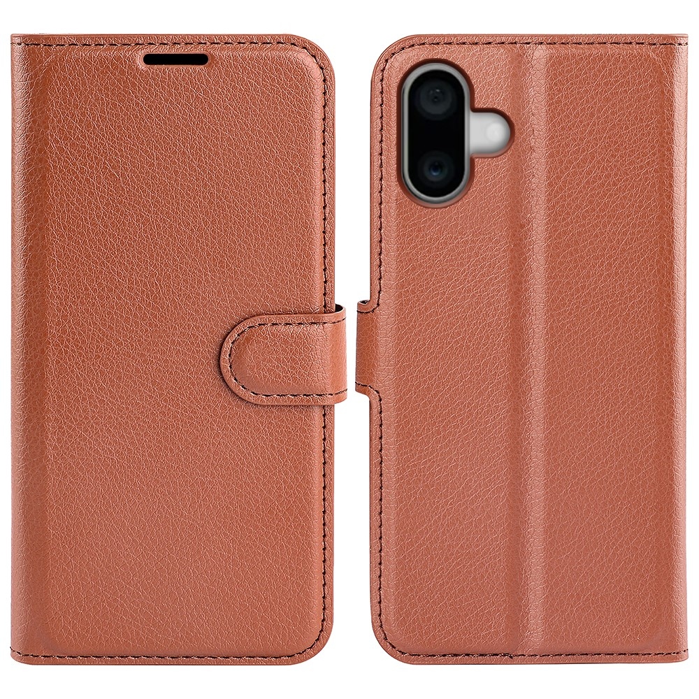 Litchi könyvtáska iPhone 16 Plus készülékhez - barna