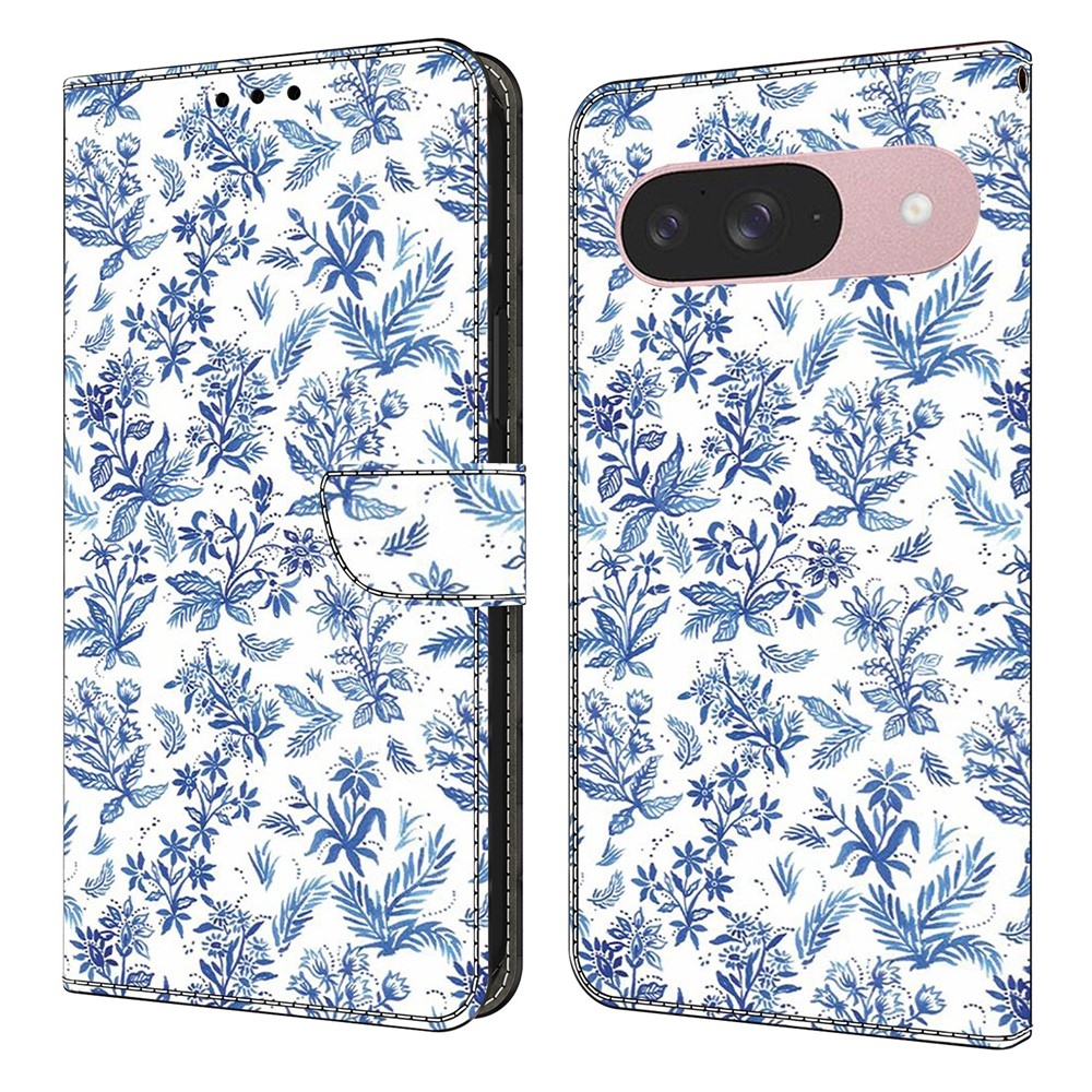 Sima könyv tok Google Pixel 10 Pro/Pixel 10 - kék virágok