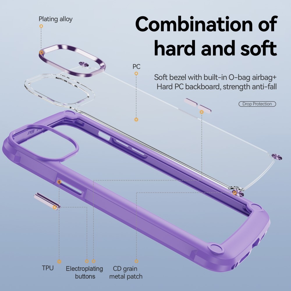 Gél tok fix hátlappal iPhone 15 Pro Max készülékhez - lila