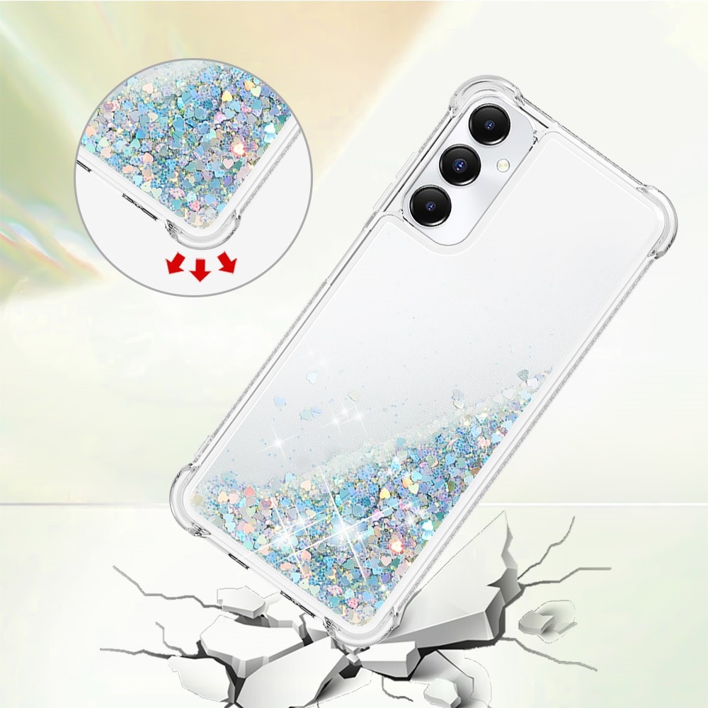 Glitter zselés homokóra tok Samsung Galaxy A05s készülékhez - ezüst/szív