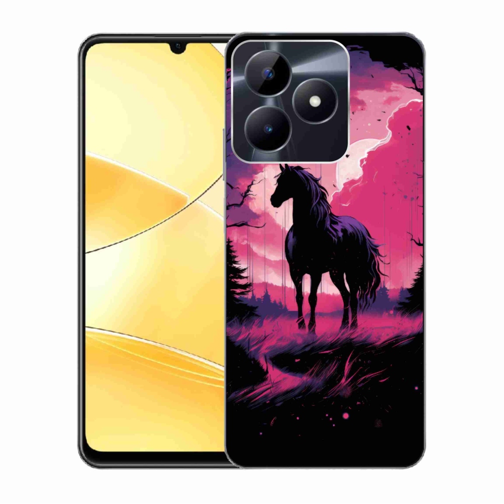 Zselés borító mmCase a Realme C51/C53 készülékhez - fekete rajzfilm ló 1